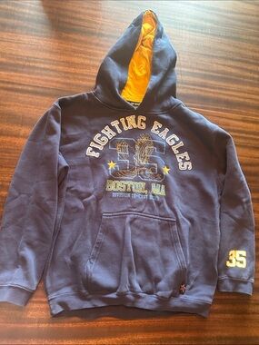 Top Heavy-Fighting Eagles Boston MA Hooded Sweatshirt - Navy/Yellow